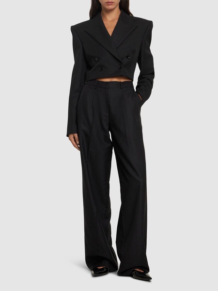 Pleated silk straight pants
