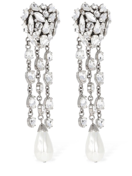 Crystal heart earrings w/ fringes