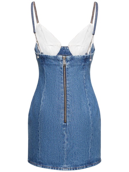 Embellished cotton denim mini dress