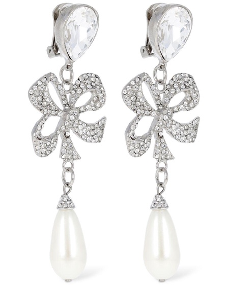 Crystal bow & faux pearl earrings