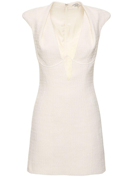 Sleeveless tweed v neck mini dress