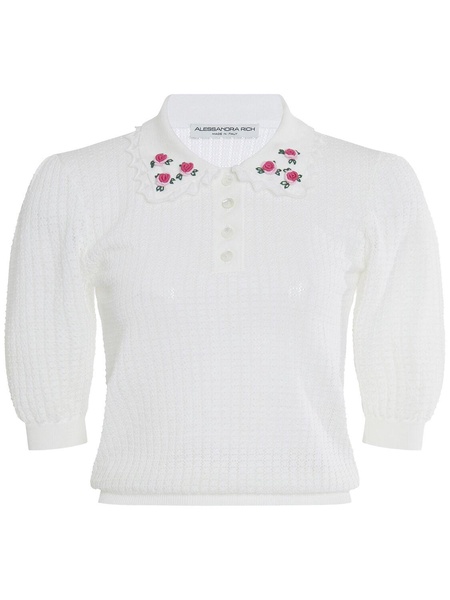 Embroidered wool knit top