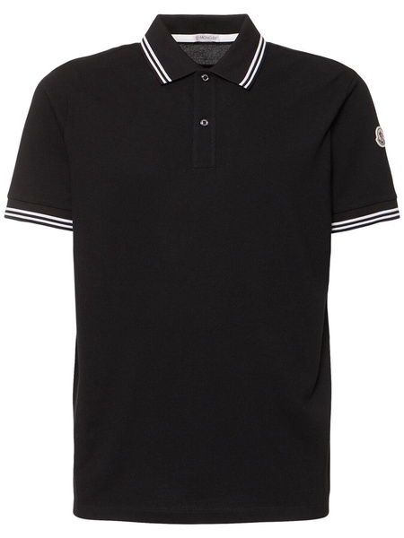Striped trim cotton piquet polo shirt