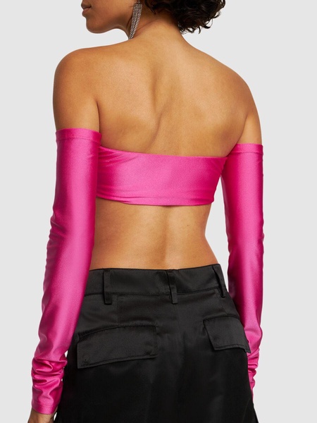 Lexi off-shoulder shiny lycra crop top