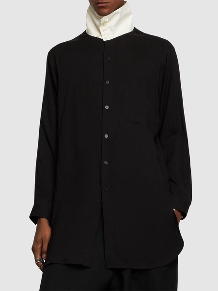 U-stand collar cotton blend shirt