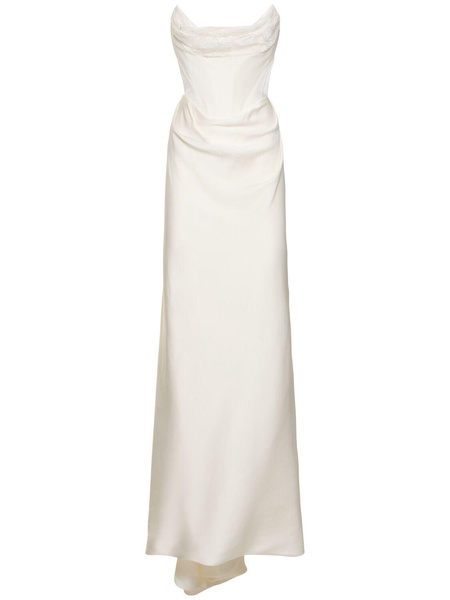 Galaxy satin cape corset bridal gown