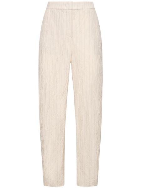 Cotton blend striped high rise pants