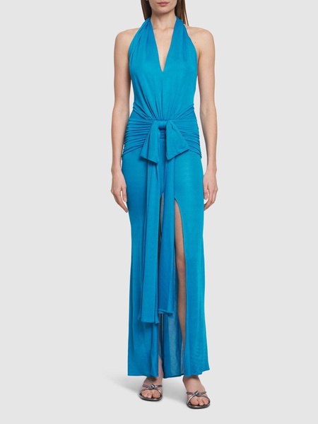 Draped viscose long halter dress