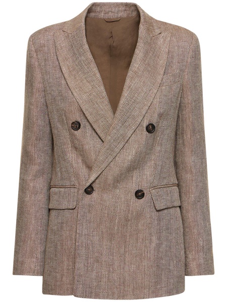 Linen herringbone double breasted jacket