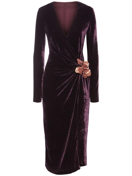 Fluid velvet midi wrap dress