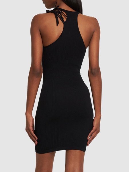 Ribbed jersey mini dress w/double straps