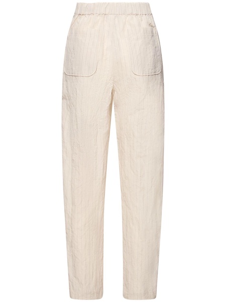 Cotton blend striped high rise pants