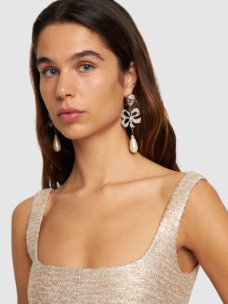 Crystal bow & faux pearl earrings