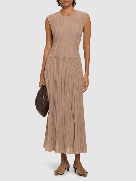 Rib knit viscose blend flared midi dress