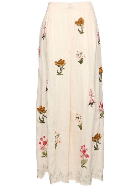 Piñon embroidered linen palazzo pants