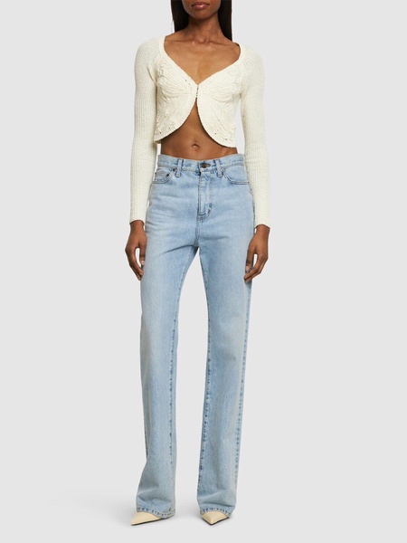 Cotton blend knit crop cardigan