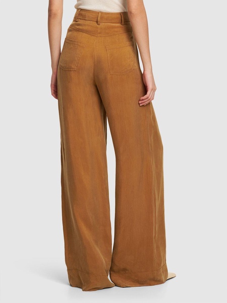 High rise washed twill wide pants