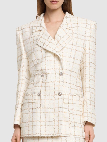 Oversized sequined checked tweed jacket