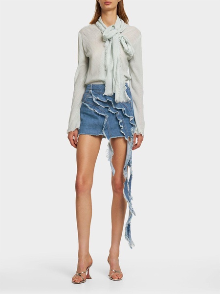 Denim mini skirt w/ ruches