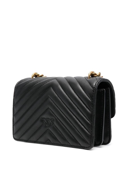 'Love One Mini' Black Crossbody Bag with Love Birds Detail in Chevron Leather Woman