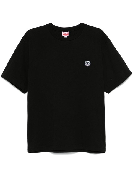 Black cotton T-shirt with embroidered tiger logo