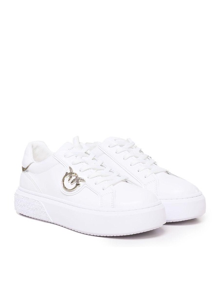 White Low Top Sneakers with Love Birds Diamond Cut in Leather Woman