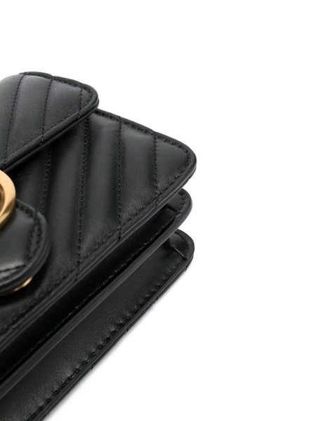 'Love One Mini' Black Crossbody Bag with Love Birds Detail in Chevron Leather Woman