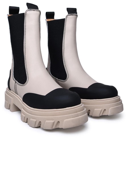 Ganni Beige Leather Ankle Boots Women