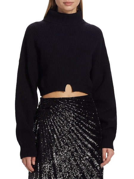 Wool Rib-Knit Turtleneck Crop Sweater