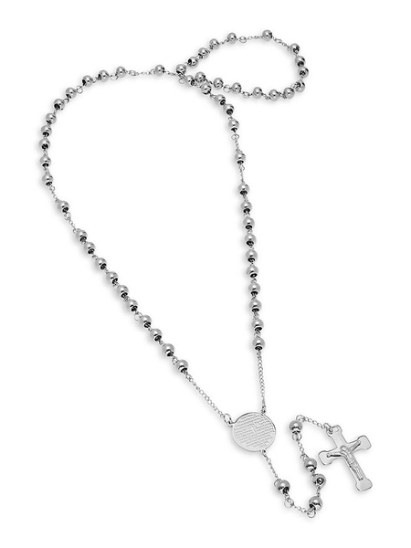 Stainless Steel Our Father Lords Prayer Charm & Rosary Necklace