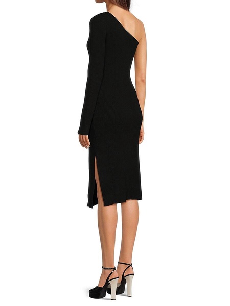 One Shoulder Knit Midi Sheath Dress