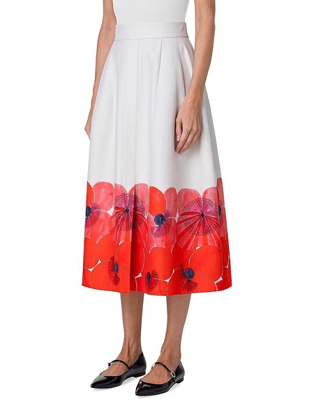 Poppy Cotton-Silk Midi-Skirt