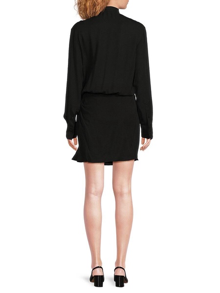 Tie Neck Silk Blouson Minidress
