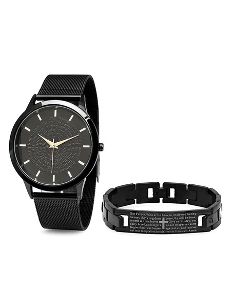 2-Piece 44MM Black Stainless Steel Watch & Bracelet Set