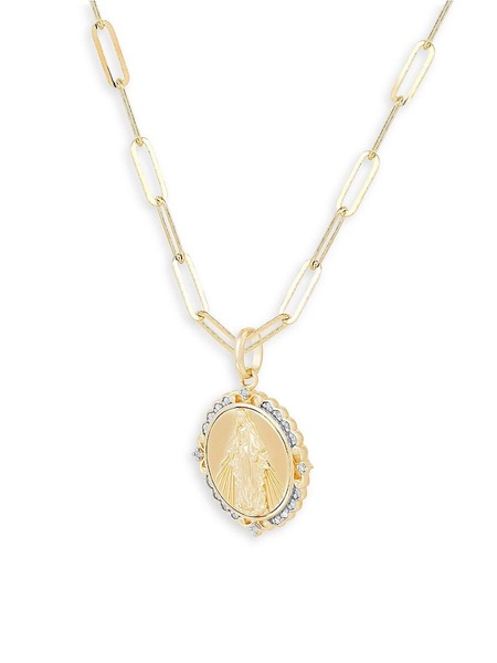 14K Goldplated Sterling Silver & 0.1 TCW Diamond Virgin Mary Pendant Necklace