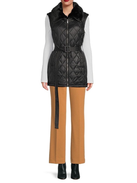 Faux Fur Collar Quilted Vest