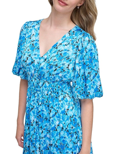 Puff Sleeve Floral Midi Dress