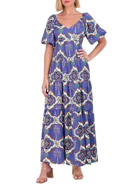 Print Puff Sleeve Maxi Dress