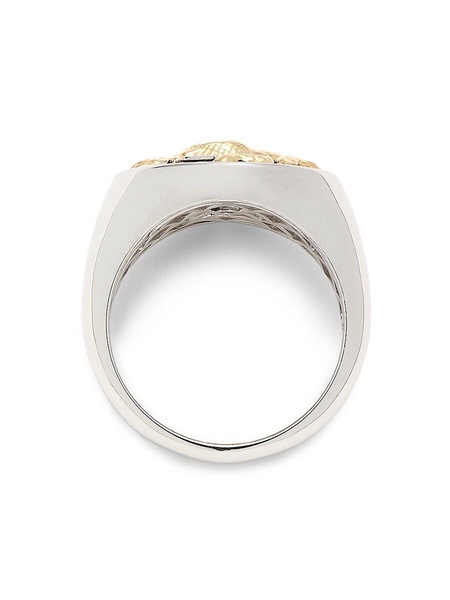 14K Yellow Gold Sterling Silver, Sterling Silver & Black Rhodium Signet Ring