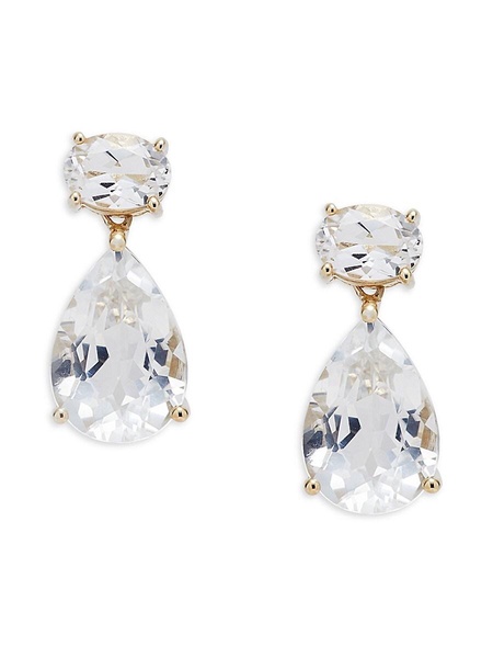 14K Yellow Gold & White Topaz Drop Earrings
