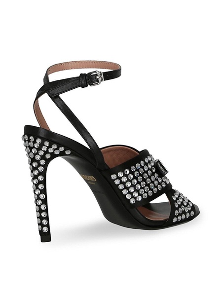 Crystal Logo Satin Heel Sandals