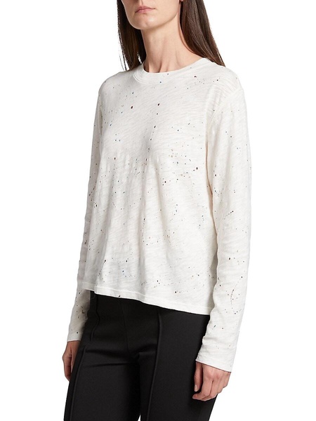 Splatter Cotton Long-Sleeve Cropped T-Shirt