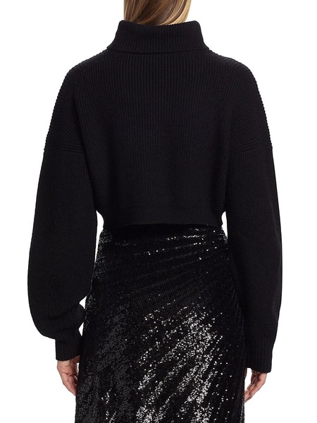 Wool Rib-Knit Turtleneck Crop Sweater