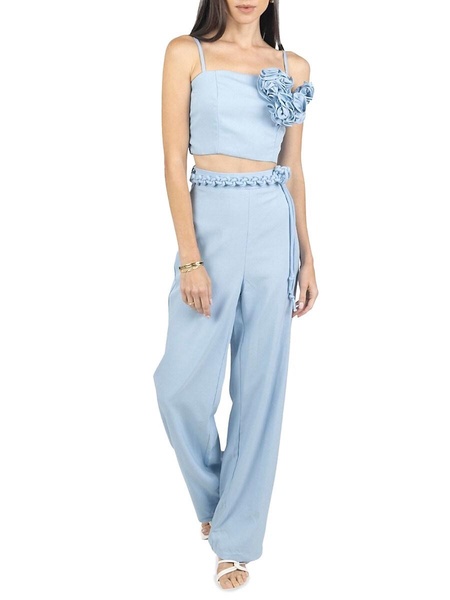 2-Piece Corsage Crop Top & Belted Pants Set