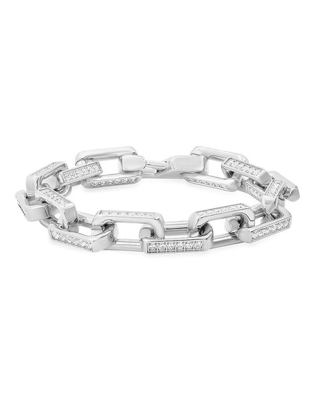 Stainless Steel & Simulated Diamond Heirloom Link Chain Bracelet