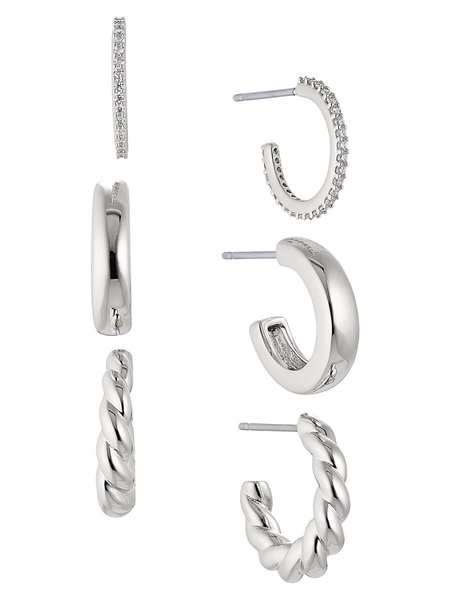 3-Piece Rhodium Plated Huggie Earrings
