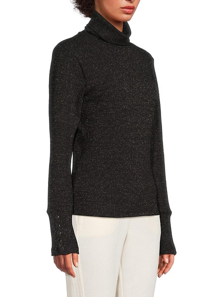 Glitter Turtleneck Rib-Knit Sweater