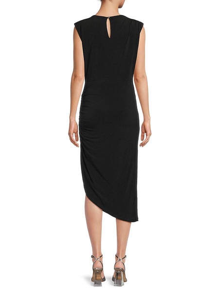 Asymmetric Hem Ruched Midi Dress