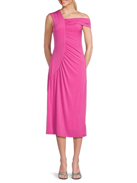 Asymmetric Ruched Midi Dress
