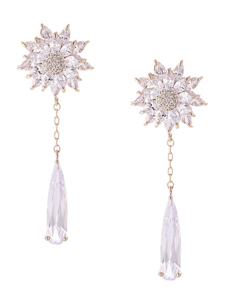 Luxe Anahita 18K Goldplated & Cubic Zirconia Floral Drop Earrings